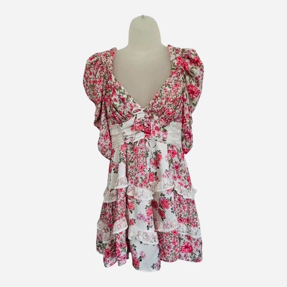 For Love And Lemons Rosalyn Pink Floral Mini Dress S - Picture 3 of 9